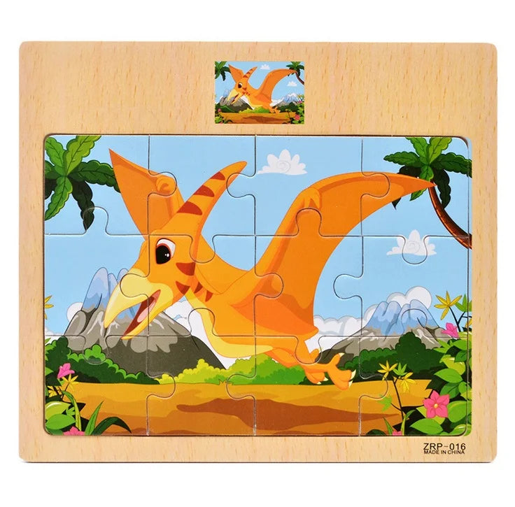 Hot Sale 12/9 PCS Puzzles Wooden Kids Baby Wood Cartoon Vehicle Animals Learning Educational Toys for Children Gift