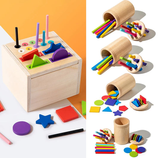 Baby Sensory Bin Montessori Educational Toys Permanent Box Parish Sensory Play Color Shape Sorting Games Cognitive Wooden Toys