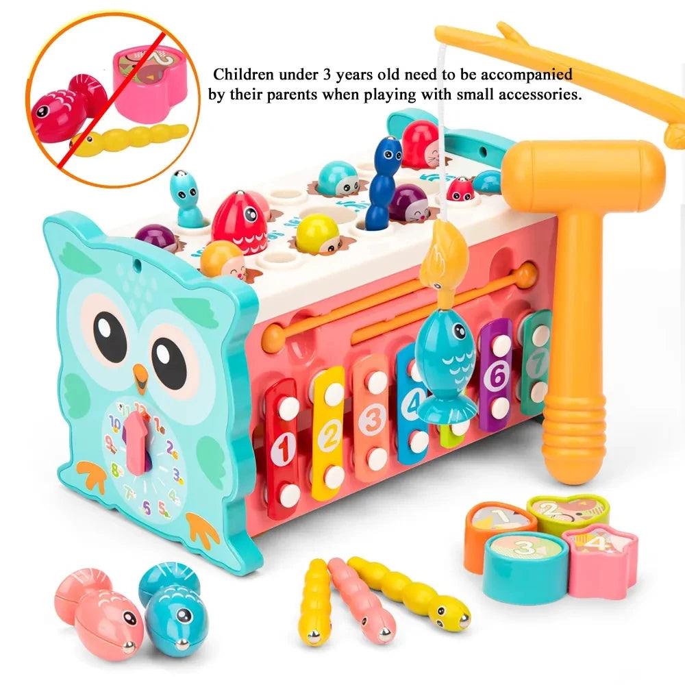 New Baby Montessori Toys Magnetic Fishing Games Owl Activity Cube Musical Piano Set Fine Motor Skill For 0-12 Months Toddlers