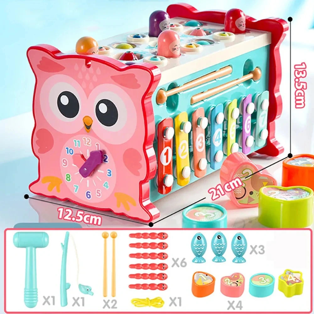 New Baby Montessori Toys Magnetic Fishing Games Owl Activity Cube Musical Piano Set Fine Motor Skill For 0-12 Months Toddlers