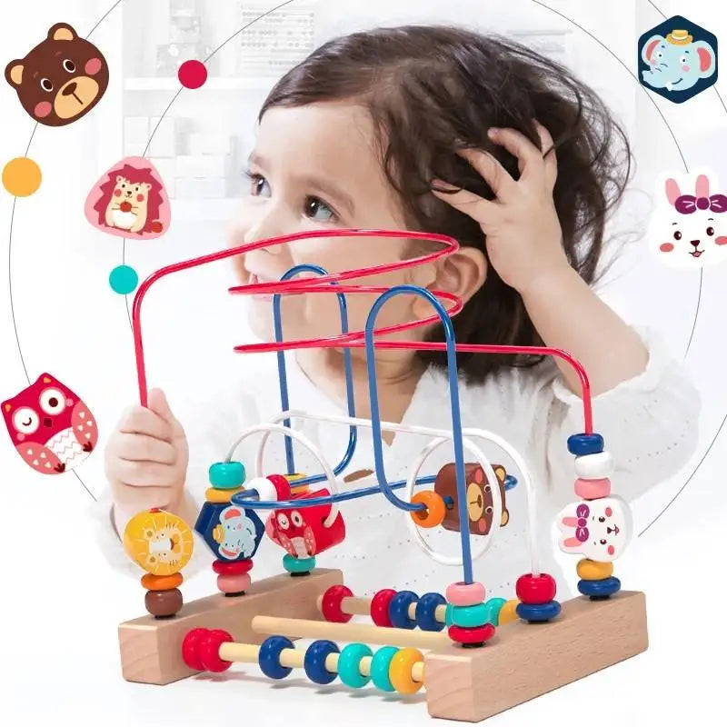 Montessori Baby Toys Wooden Roller Coaster Bead Maze Abacus Math Toys Toddler Early Educational Toys for Kids Children 1-3 Years