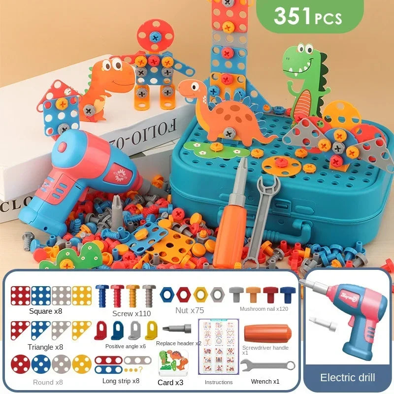 Children Toys Tool Set Electric Drill Screw Nut 3D Puzzle Toys Pretend Play Dinosaur Drilling Assembly Educational Toys for Boys