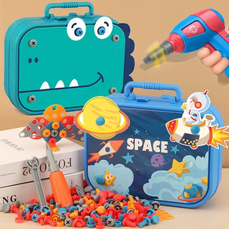 Children Toys Tool Set Electric Drill Screw Nut 3D Puzzle Toys Pretend Play Dinosaur Drilling Assembly Educational Toys for Boys