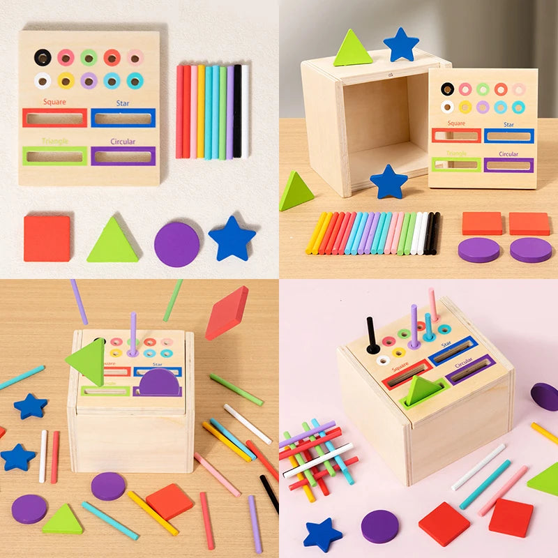 Baby Sensory Bin Montessori Educational Toys Permanent Box Parish Sensory Play Color Shape Sorting Games Cognitive Wooden Toys