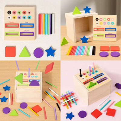 Baby Sensory Bin Montessori Educational Toys Permanent Box Parish Sensory Play Color Shape Sorting Games Cognitive Wooden Toys