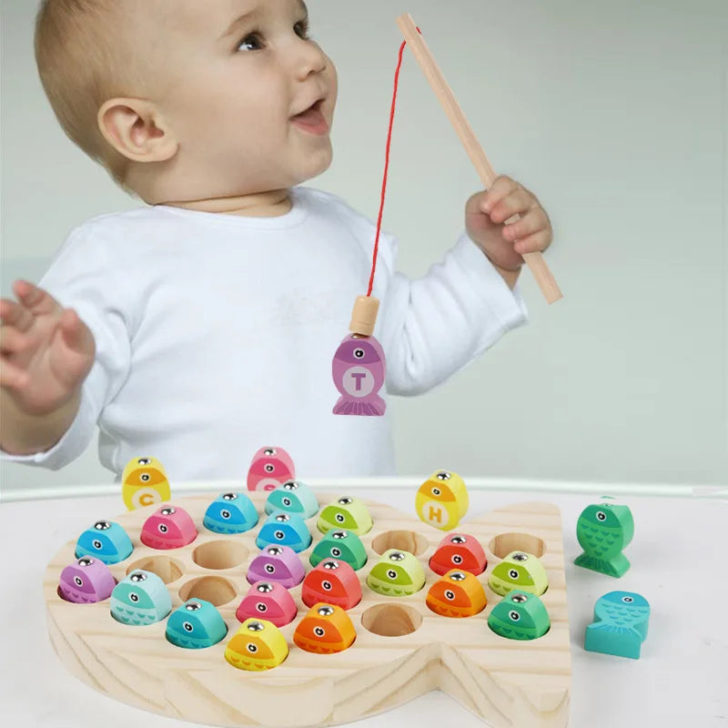 Wooden Children Fishing Toys Baby Early Education Toys Kids Ability Training Toy Montessori Education Fun Game Alphabet Learning