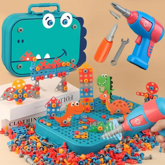 Children Toys Tool Set Electric Drill Screw Nut 3D Puzzle Toys Pretend Play Dinosaur Drilling Assembly Educational Toys for Boys