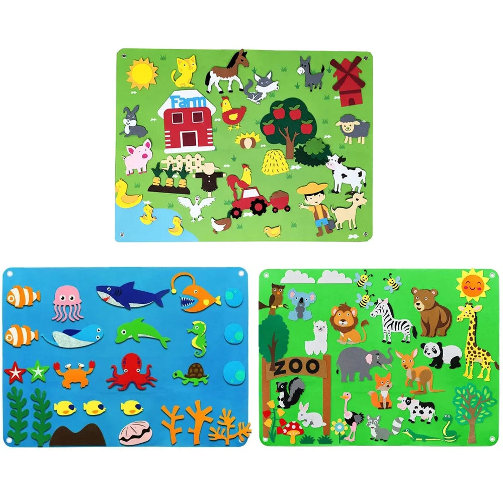 Felt Board Stories Set Montessori Ocean Farm Animal Family Interactive Preschool Education Early Learning Toddlers Toys