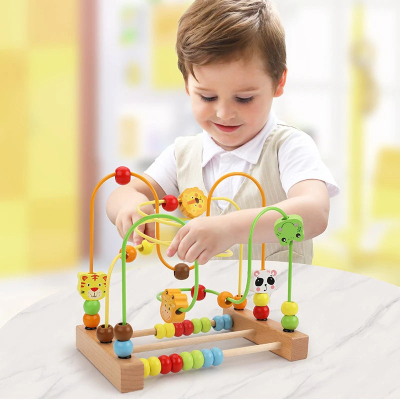 Montessori Baby Toys Wooden Roller Coaster Bead Maze Abacus Math Toys Toddler Early Educational Toys for Kids Children 1-3 Years