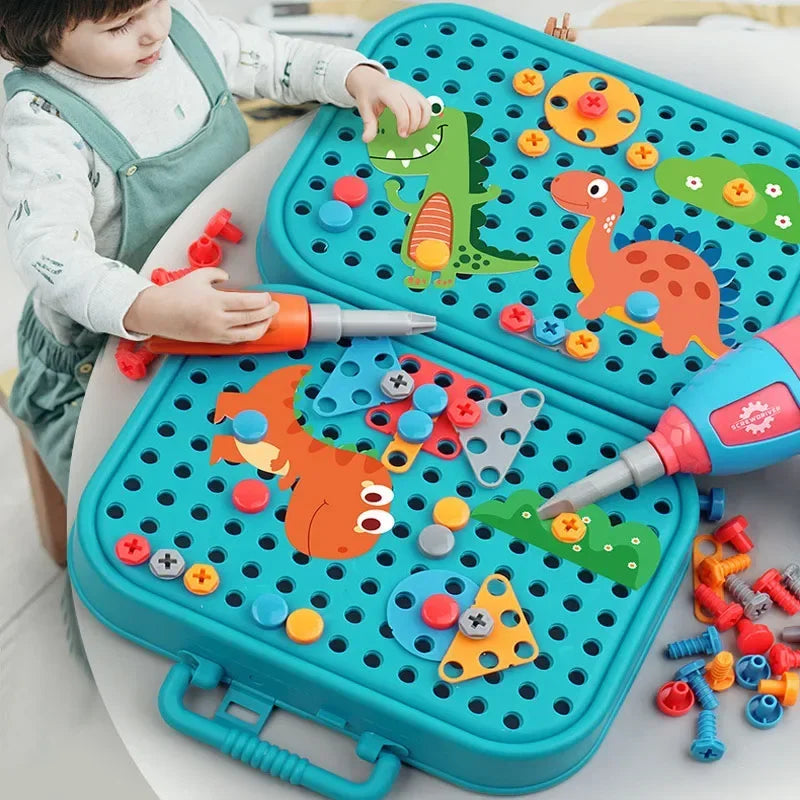 Children Toys Tool Set Electric Drill Screw Nut 3D Puzzle Toys Pretend Play Dinosaur Drilling Assembly Educational Toys for Boys