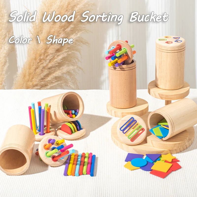 Baby Sensory Bin Montessori Educational Toys Permanent Box Parish Sensory Play Color Shape Sorting Games Cognitive Wooden Toys