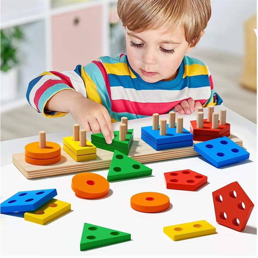 Montessori Wooden Sorting Stacking Toys Puzzle For Toddlers And Kids Preschool Fine Motor Skill Toy For 1 Years