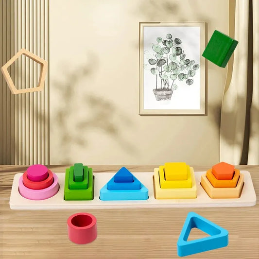 Montessori Wood Toys for Kids Wooden Sorting Stacking Toys for Baby Toddlers Educational Shape Color Sorter Preschool Kids Gifts