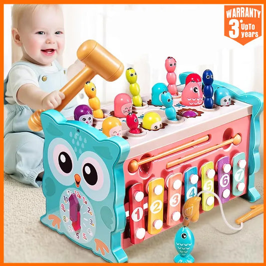 New Baby Montessori Toys Magnetic Fishing Games Owl Activity Cube Musical Piano Set Fine Motor Skill For 0-12 Months Toddlers