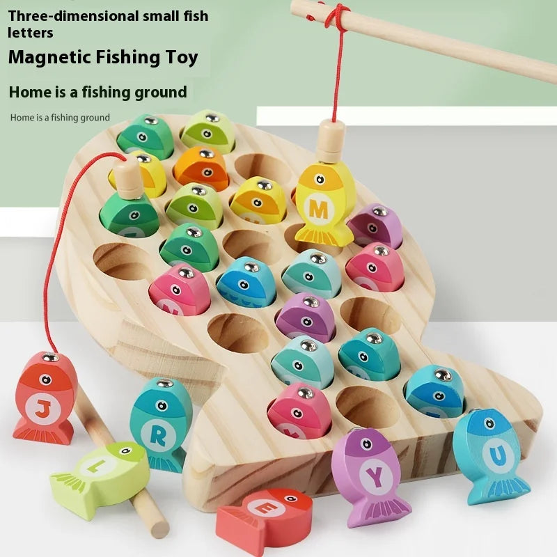 Wooden Children Fishing Toys Baby Early Education Toys Kids Ability Training Toy Montessori Education Fun Game Alphabet Learning