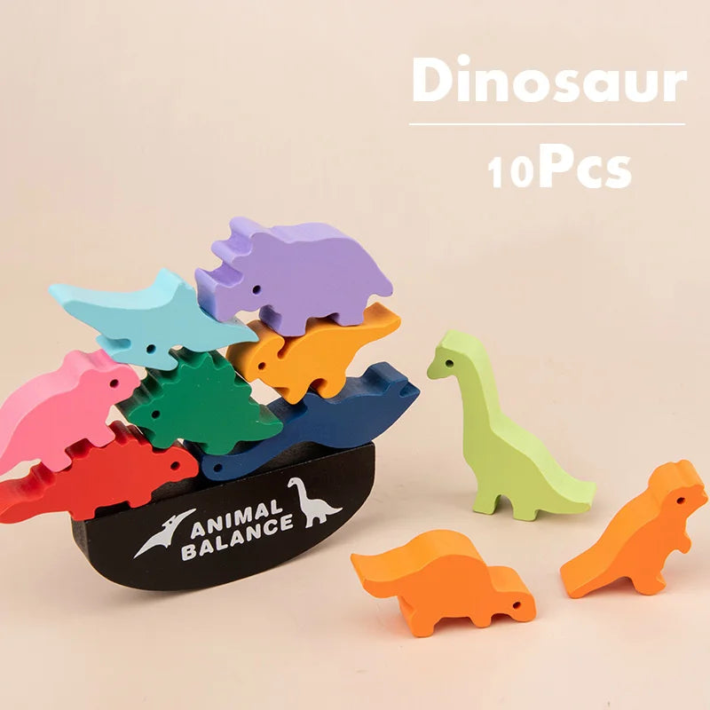 Wooden Balance Blocks Toys For Children Animal Dinosaur Building Stacking High Board Games Wood Montessori Toy Boys Kids Gift