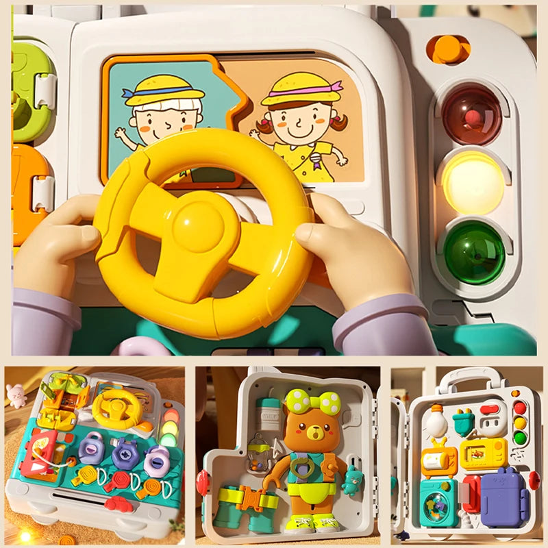 Baby Sensory Busy Board Montessori Toys Music Lights Switch Multifunction Travel Play Early Educational Activities Toy for Kids